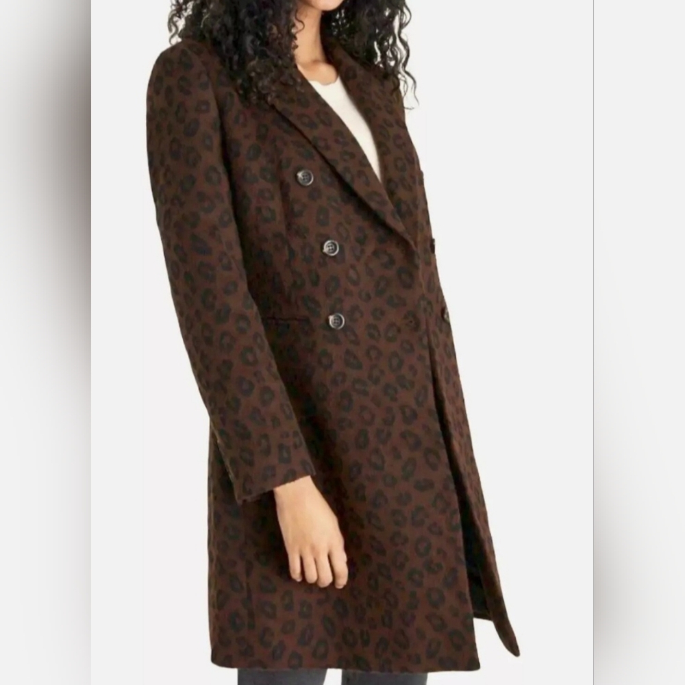 ANN TAYLOR Coat XSP, Brown Cheetah PRINT Double Breasted Chesterfield Coat